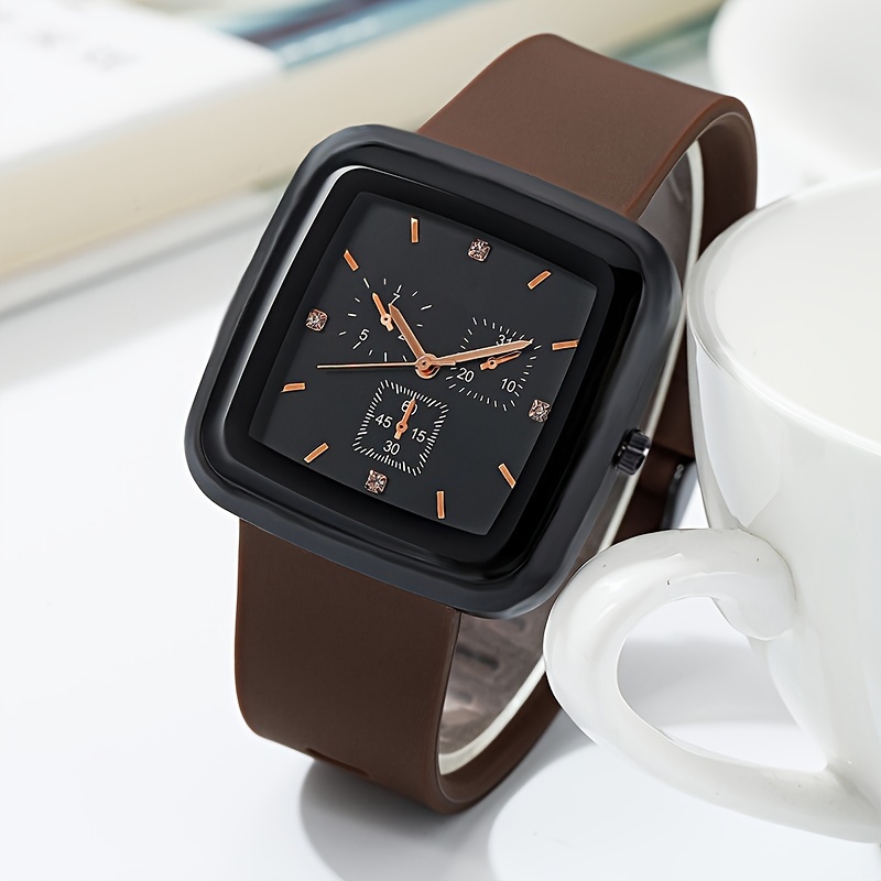 

Retro Square Pointer Quartz Watch Casual Matte Color Analog Silicone Wrist Watch Couples Watch