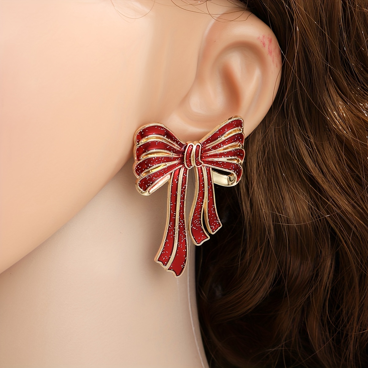 

1 Pair Boho Cartoon Style Red Bowknot Earrings, Alloy With Stainless Steel Posts, Animal Theme Fashion Jewelry For Daily & Gift , Christmas Holiday Accessory - All Compatible, Quirky Earrings