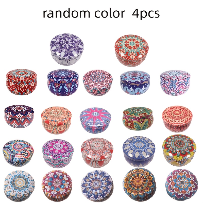 TEMU 4 Random Circular Printed Iron Cans, Handmade Jewelry Diy Storage Gift Packaging, Desktop Miscellaneous Storage, Travel Carrying Storage.
