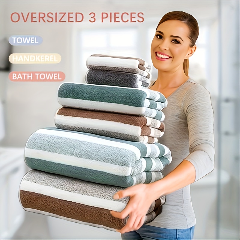 

The - 3- Striped Bath Towel Towel Set Contains A Bath Towel Towel Handkerchief, Is And -drying, And - Bath Towels, For Bathrooms