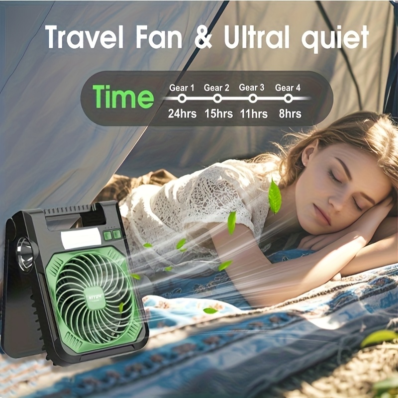 Portable Solar Fan with LED Night Light & Flashlight - USB Rechargeable