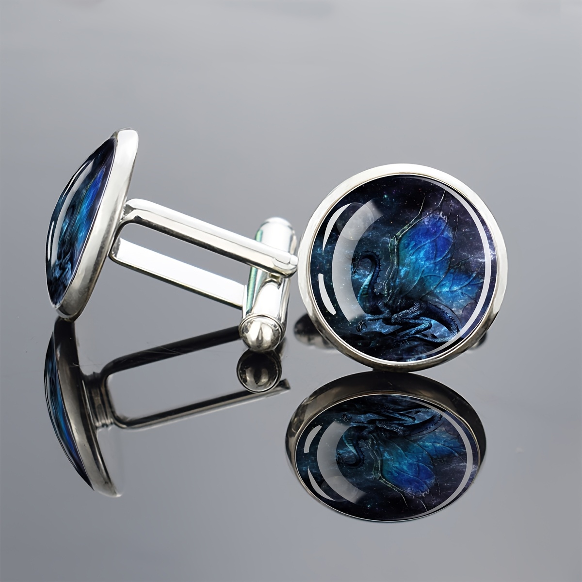 TEMU 1 Pair Cufflinks Glass Inlay Design Men's Formal Jewelry Gift Elegant Fashion Accessory For Wedding Business Wear