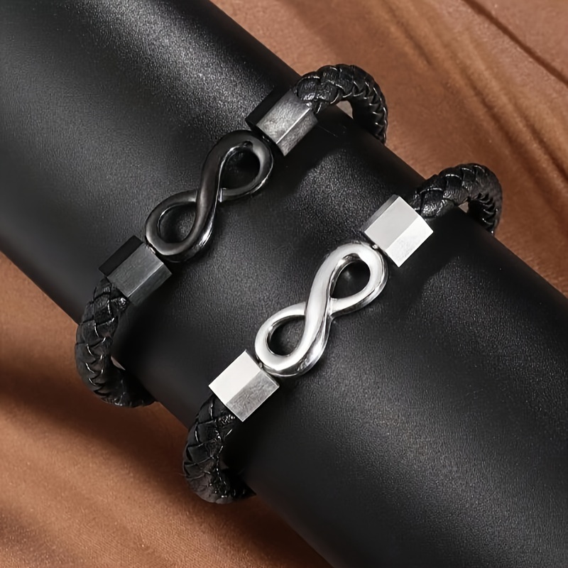 

1pc Fashionable Infinity Loop Design Pu Leather Bracelet For Men