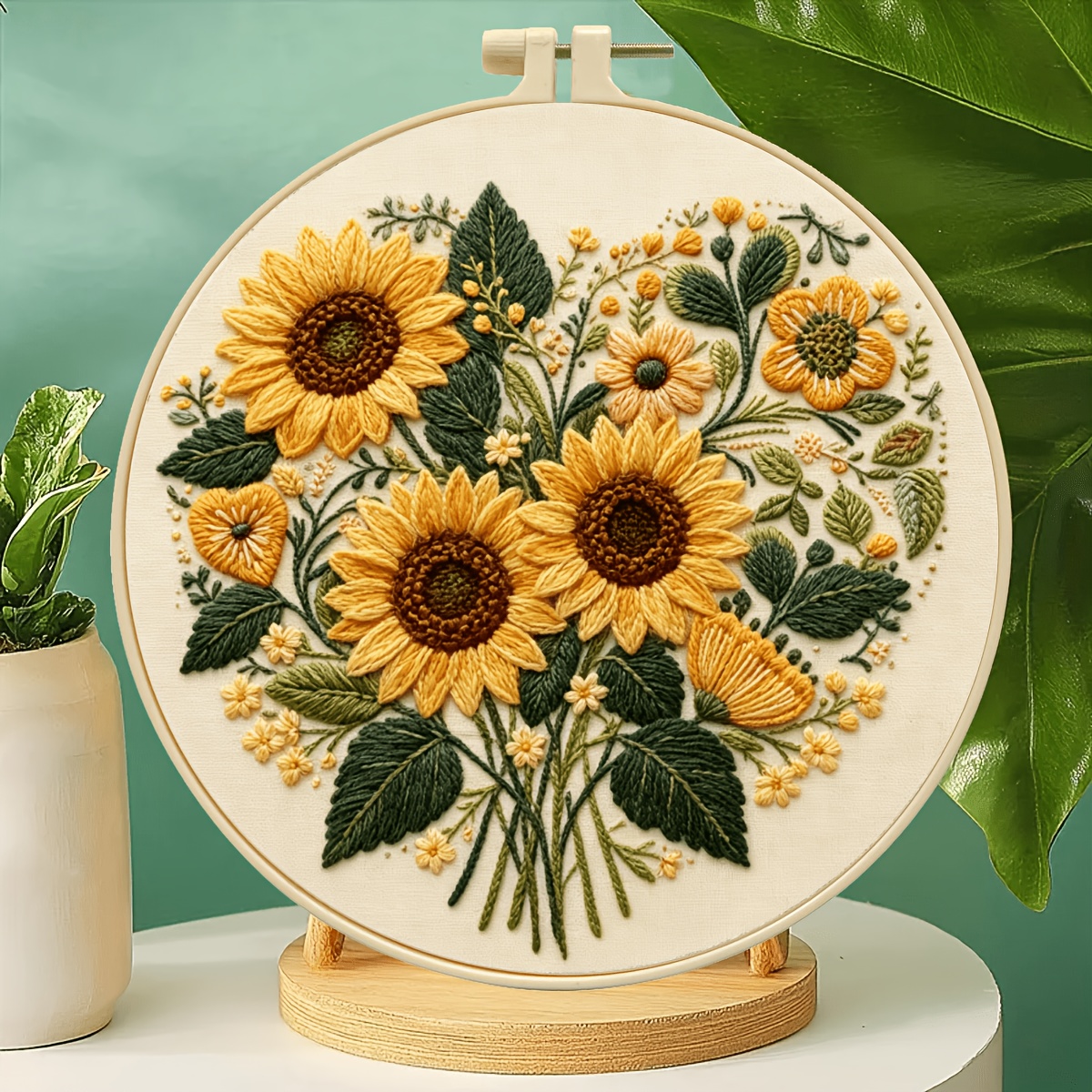 TEMU 【刺繍キット 1セット】暖かい 手刺繍素材パック 初心者向けフルツー 花柄 解消 手作り ティブ ホーム ペインティング 刺繍糸 パターン ニードルフープ