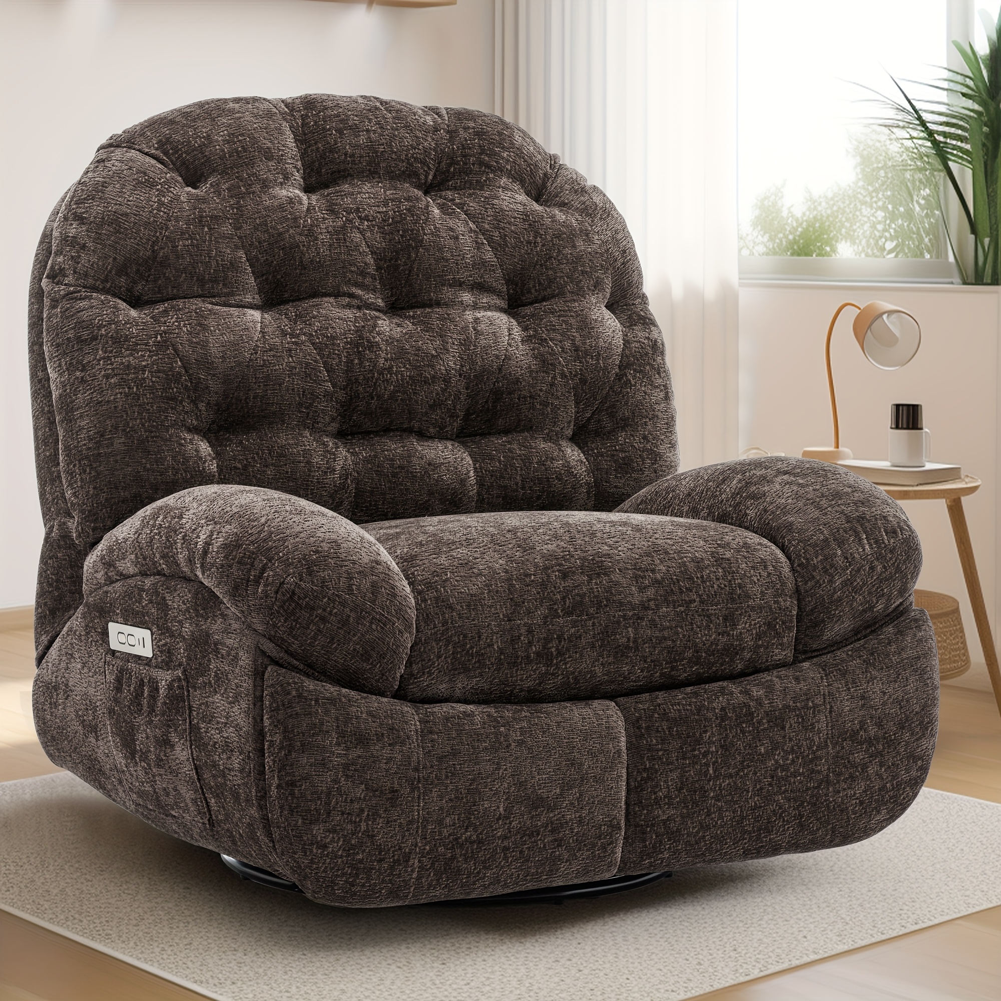 Oversized Swivel Recliner Chair, Adult Electric Recliner with USB Port And Side Pocket Storage, Comfortable Soft Shell Rocking Chair, Large Chenille Recliner Suitable for The Living Room 4 Oversized Swivel Recliner Chair, Adult Electric Recliner with USB Port And Side Pocket Storage, Comfortable Soft Shell Rocking Chair, Large Chenille Recliner Suitable for The Living Room - Image 4