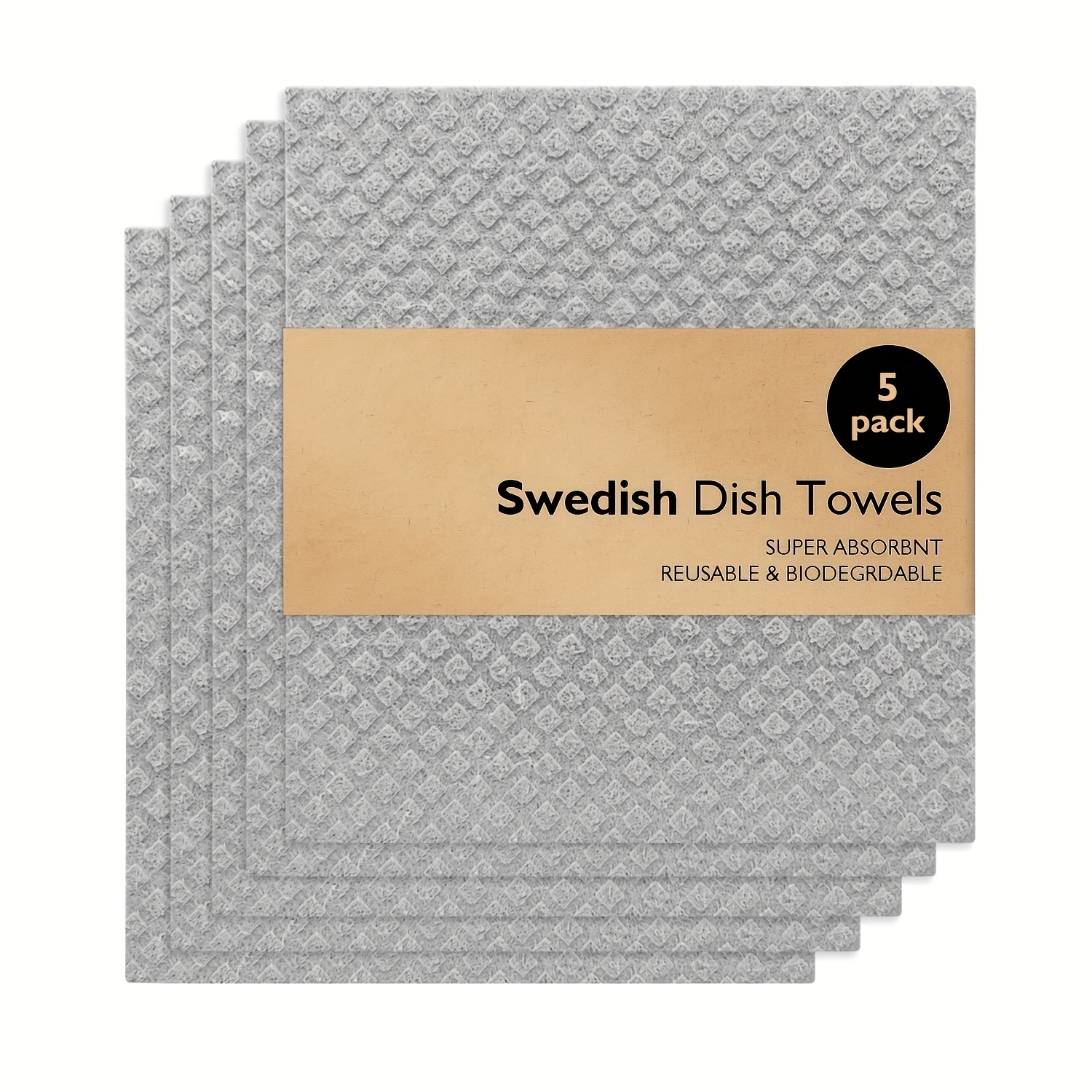 TEMU 5pcs Of Swedish Dishcloths, Kitchen Cleaning Cloths, Cellulose Sponges, Reusable Cleaning Cloths, Washable Paper Towels, Super Absorbent,