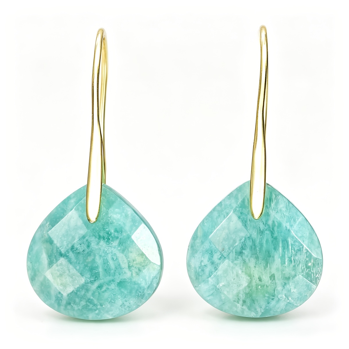 TEMU 1 Pair Amazonite Short Water Drop Earrings, Bohemian Summer Women's Fashionable Earrings, Beach And Seaside Vacation Additions, Suitable For Any