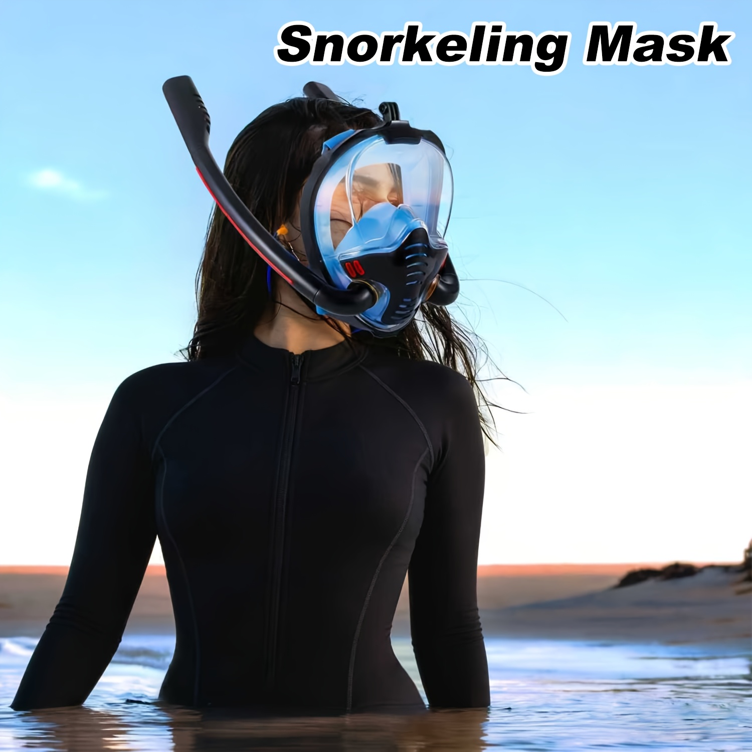 1 Full Face Snorkeling Mask | Adult Swimming Gear, 180 Degree Panoramic Dual Tube Mask with Camera Mount, PC Material - BOKEFA