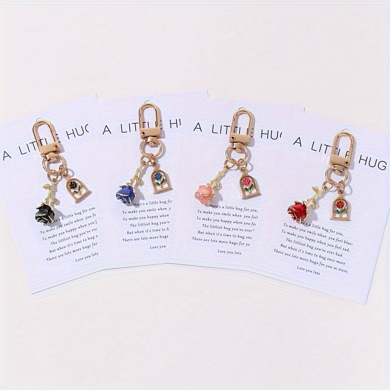 

1pc Mini Rose Flower Keychain Romantic Alloy Key Chain Ring Bag Backpack Charm Earbud Case Accessories Valentine's Day Women Daily Uses Gift