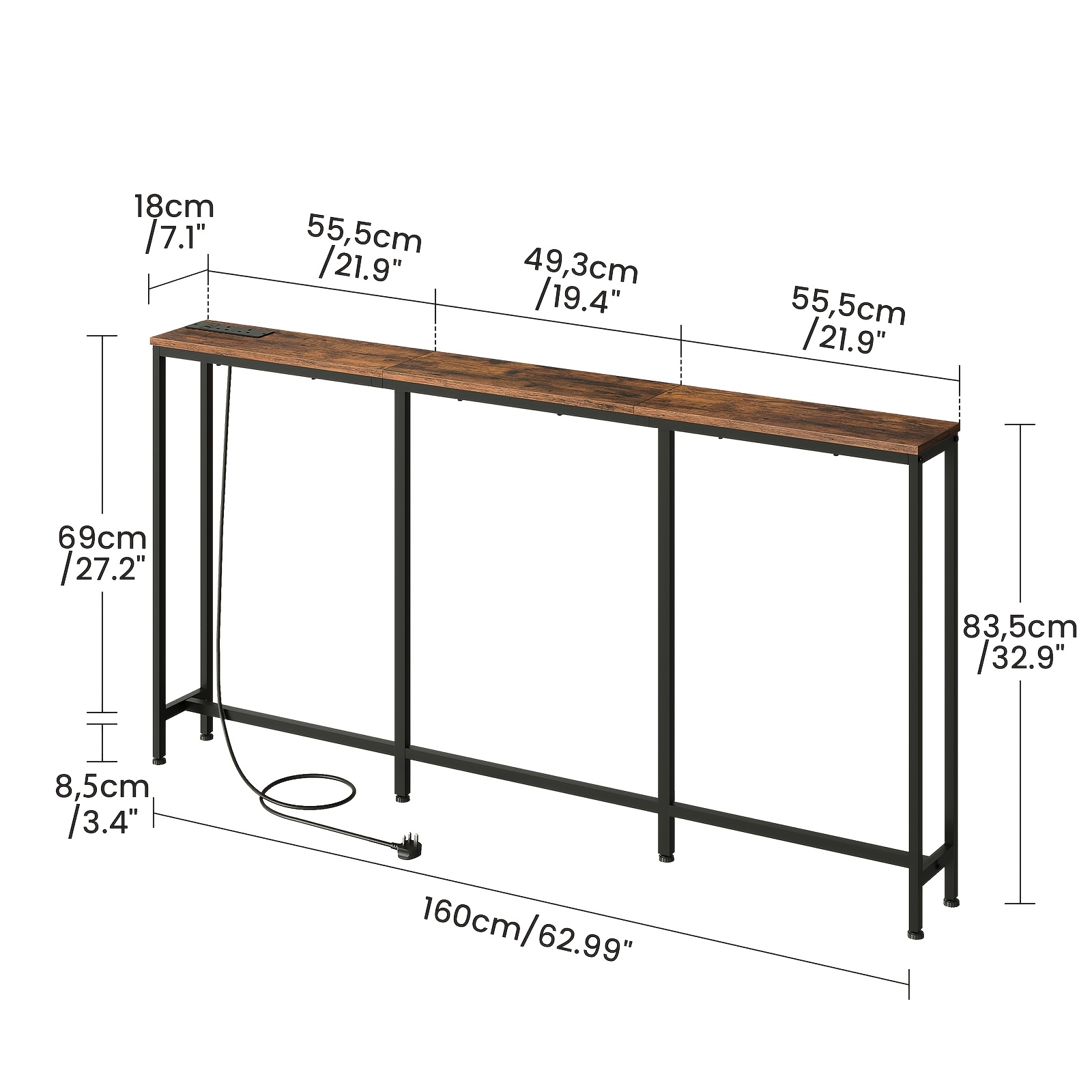 item picture 180cm Slim Long Console Table - Stylish Rectangle Sofa Table For Small Spaces, Perfect For Bedside Table Or Behind Sofa, Modern Slim Storage Organizer Entryway Table, For Living Room, Entrance, Hallway, Brown, Open in new tab.