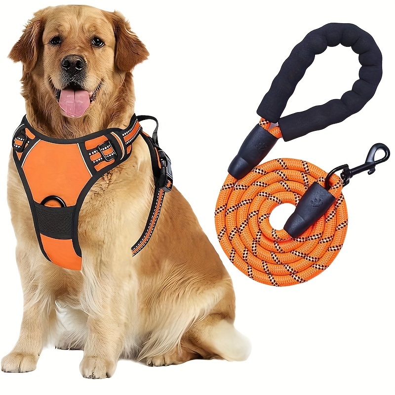 

Dog Harness Adjustable Reflective Oxford Easy Control Medium Large Dog Harness With A Free Heavy Duty 5ft Dog Leash