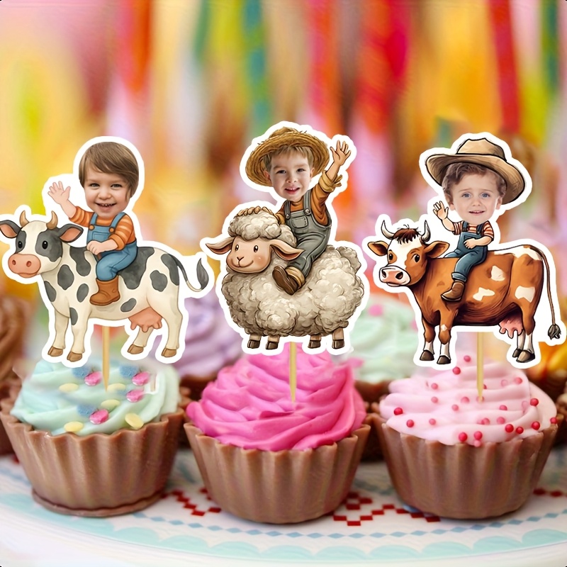 John Deere Birthday Decorations Wooden Farm Themed Cake Topper Set Farm Animal Birthday Decorations