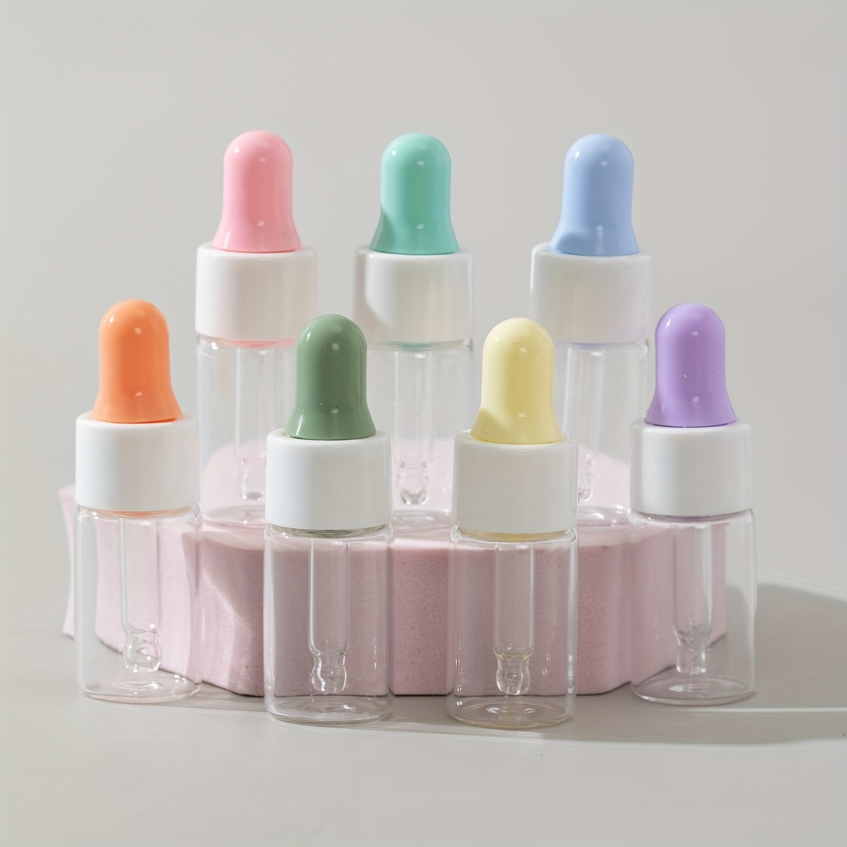 TEMU 7pcs Transparent Small Dropper Bottles, Colored Cap Essential Oil Bottles Size