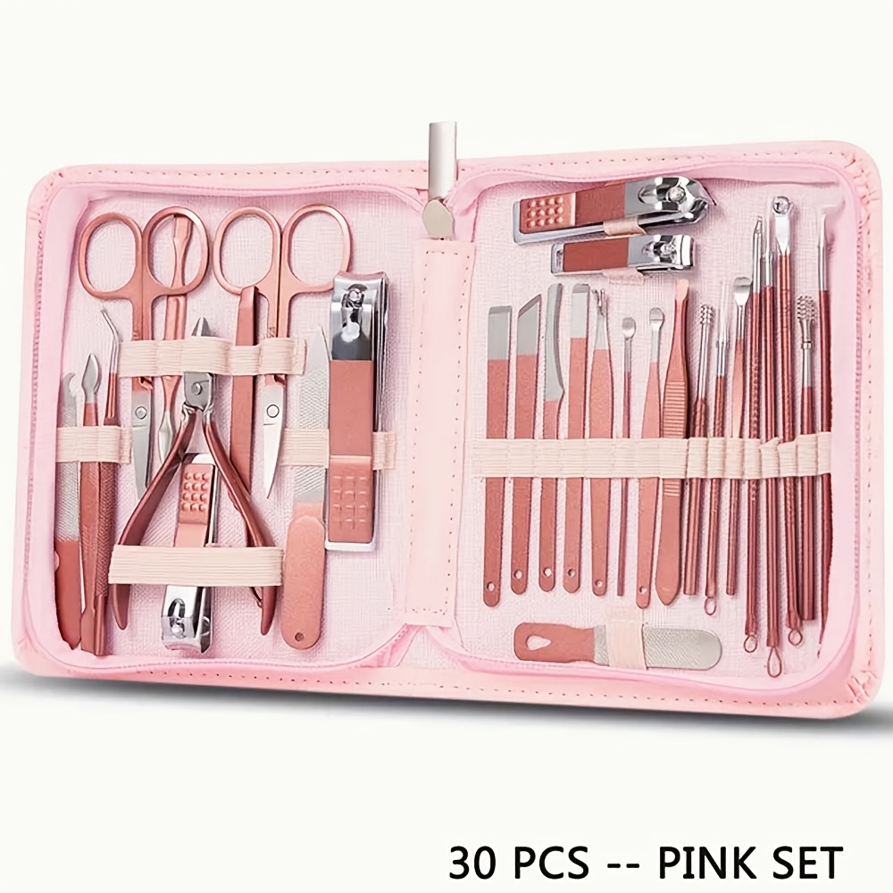 

30pcs Pink/set Manicure Tool Set With Nail Clippers, Portable Travel Case, Nail Clipper And Knife Set, Professional Foot Care Set, Set