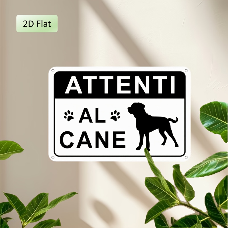 TEMU 2d Flat, Vintage-style Italian Inspired "beware Of Dog" Metal Sign - Dog Warning Plaque With & Italian Text - 20.32x30.48 Cm Sign For Gates