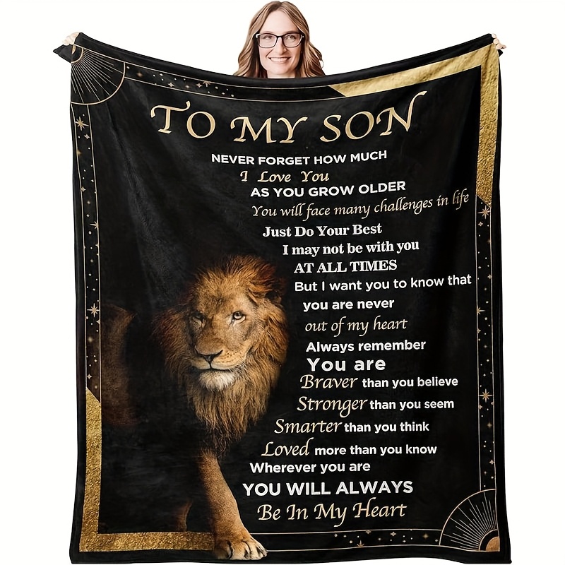 TEMU Inspirational Fleece Blanket, Uncharged Polyester Fiber, Machine Washable, , With Message From Mom, For Adult Son, Perfect Birthday Or Holiday Gift