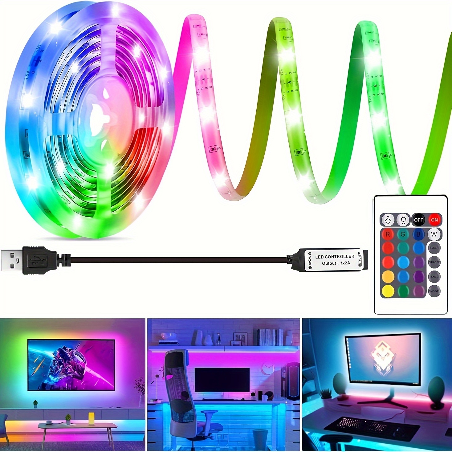 Striscia LED 5M, Romwish Luci LED Colorate RGB SMD 5050 Bluetooth