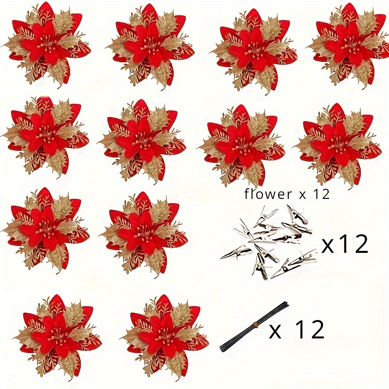 TEMU 36pcs Sparkling Glitter Christmas Flower Set - 5.51