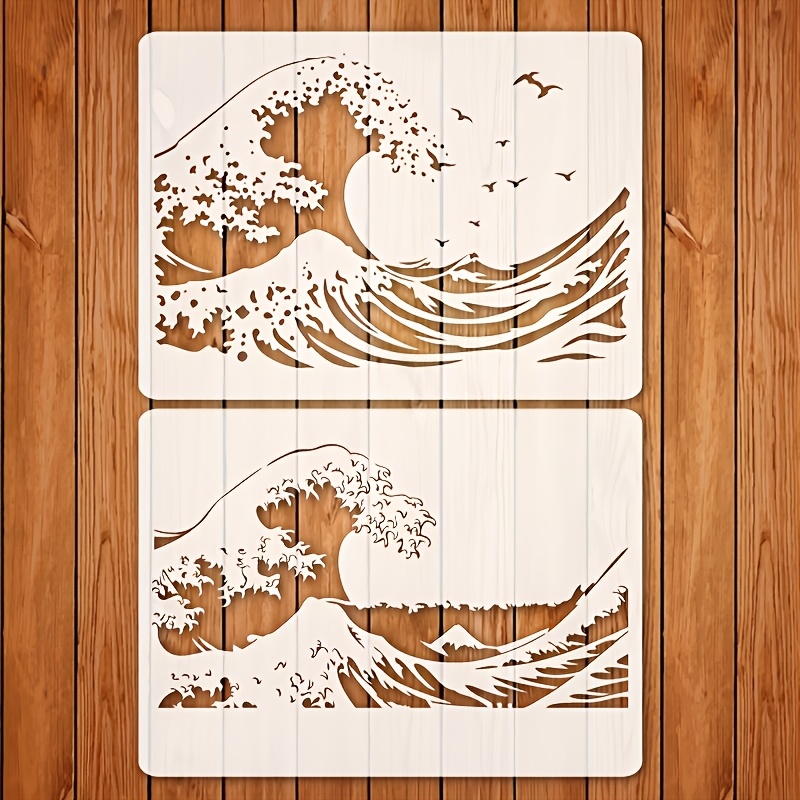 TEMU A4 Wave Template Set (2pcs) Includes Wave And Pattern Designs Reusable Templates For Painting Projects, Wall Decor, Furniture, Canvas, Fabrics,