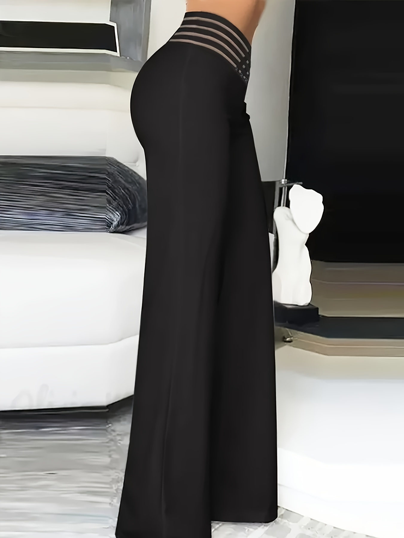 womens high waist cut out straight leg pants casual polyester trousers machine washable ideal for everyday   elegant solid color Product details 2