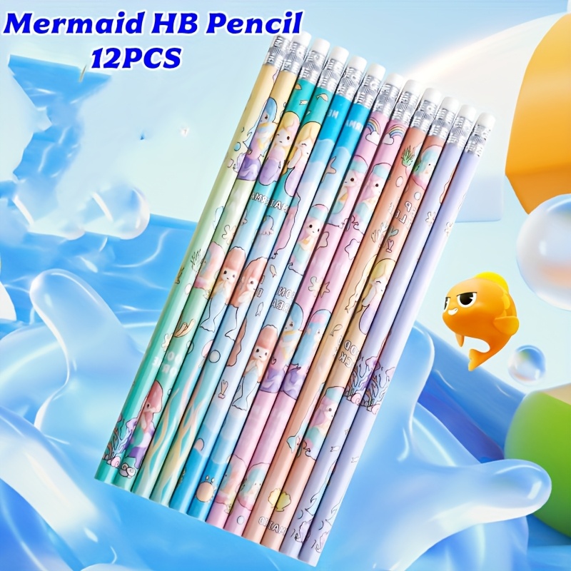 Image of 12pcs Mermaid Wooden Pencils, Mermaid-themed Pencils, Classroom Rewards For Teachers, School Gift Exchange Supplies, Wooden Pencils