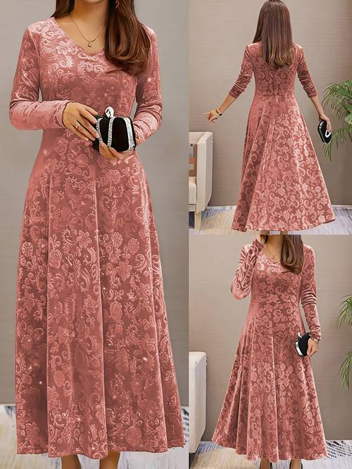 plus size size womens long sleeve dress with embossed velvet fabric