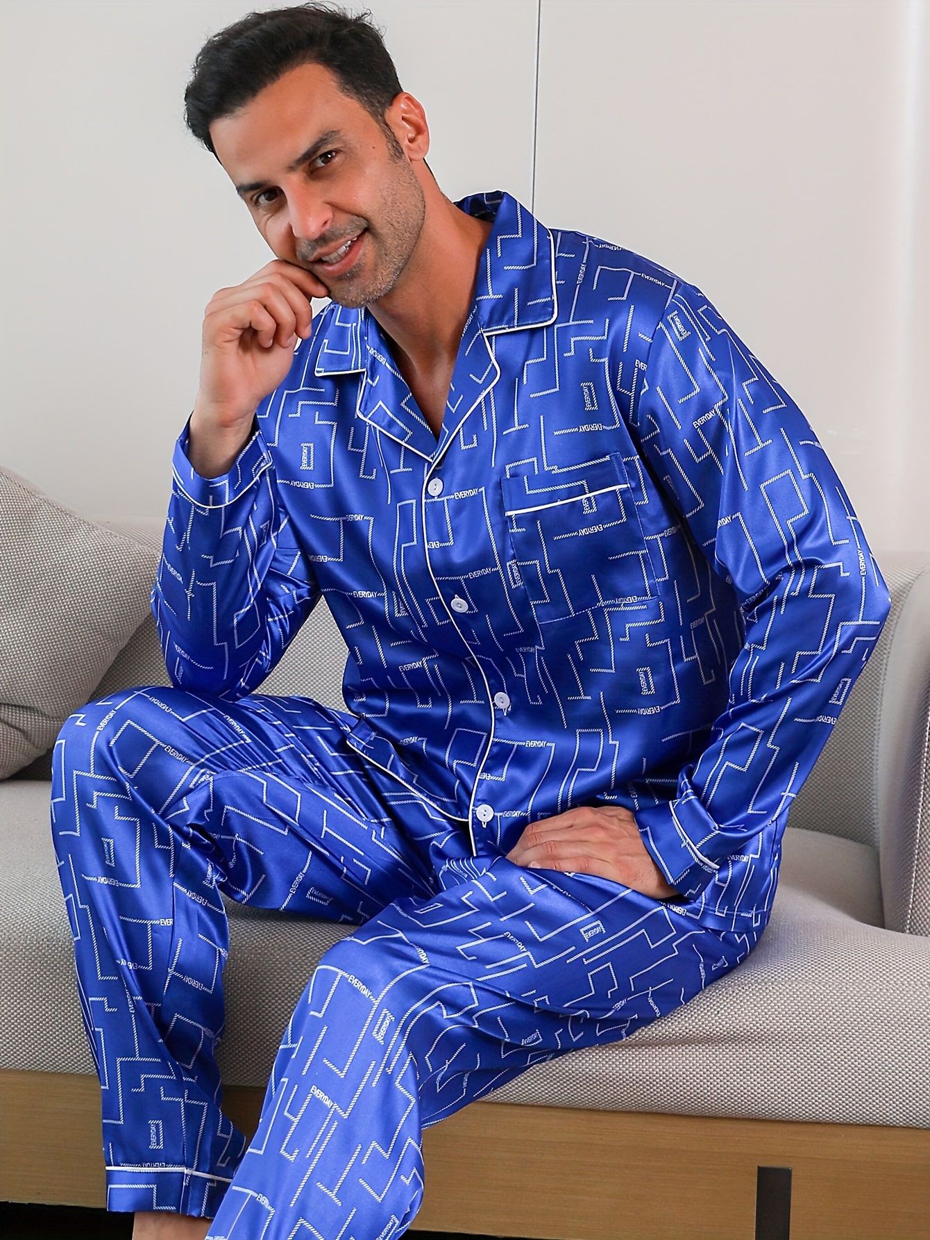 Ropa Pijama Para Hombre Con Botones Conjunto Pijama Casual