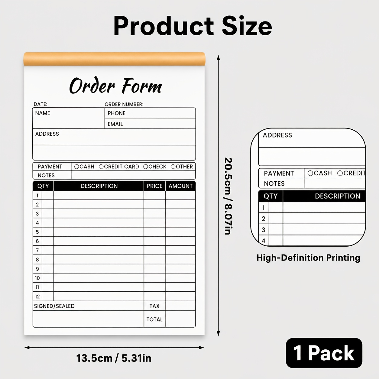 TEMU 1pc/2pcs Order Form Book, 13.5cm X 20.5cm / 5.31in X 8.07in, 2-part Carbonless Receipt Pad, Invoice Notepad For Orders