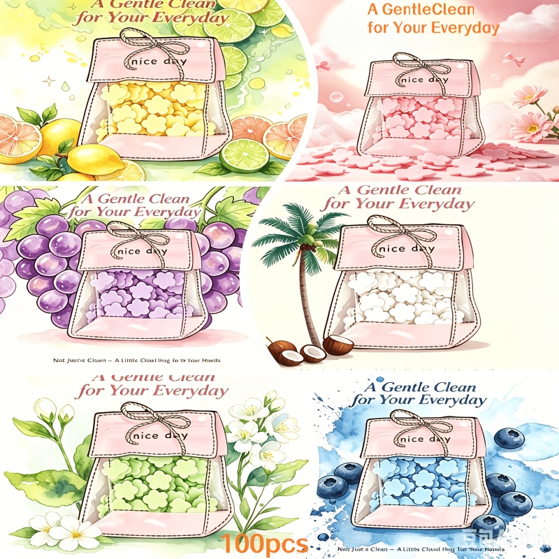 100pcs Random Portable Fruit Scented Floral Soap Sheets