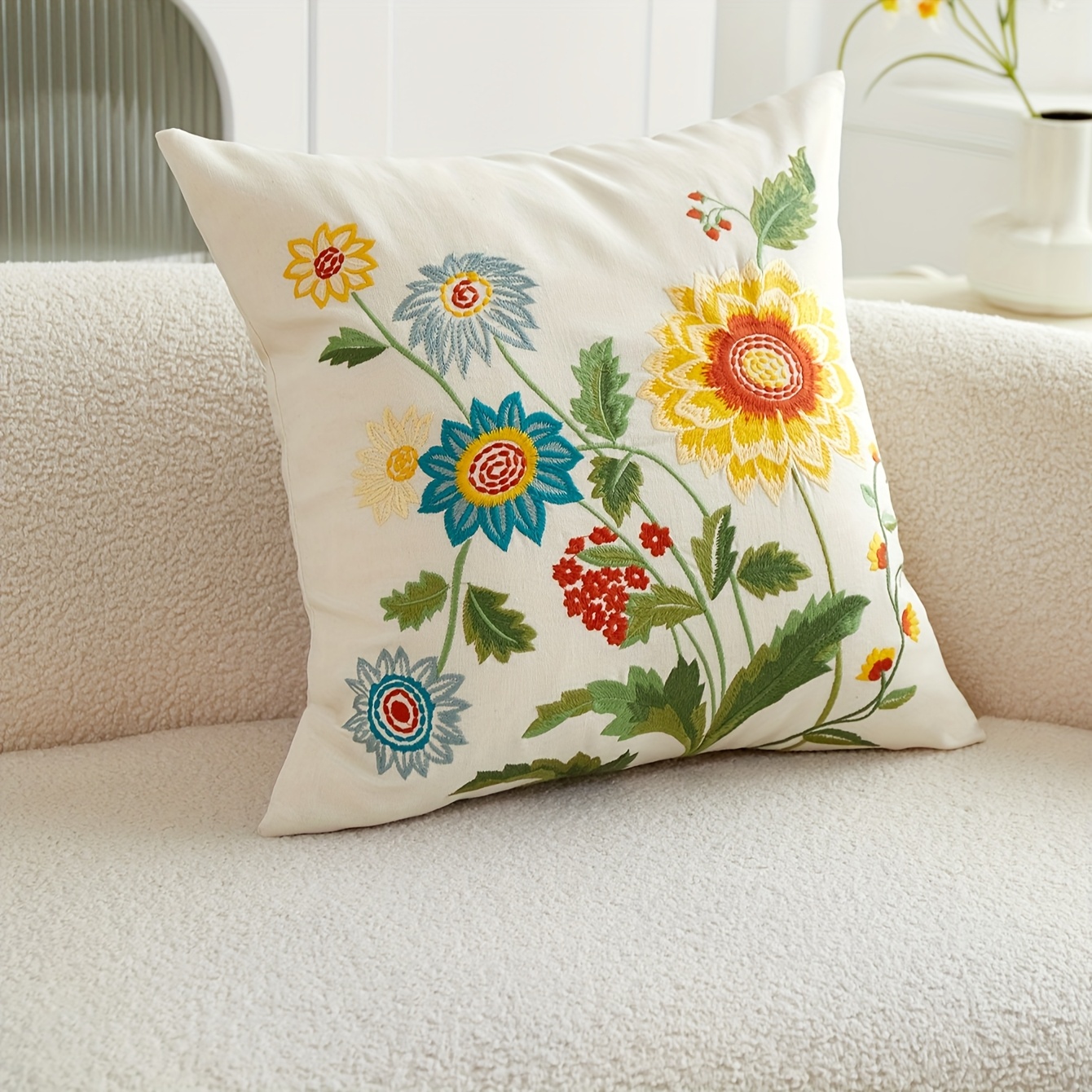 Spring Summer Multicolor Floral 3d Embroidery Pillowcase 1pc Home Decor Living Room Bedroom Party