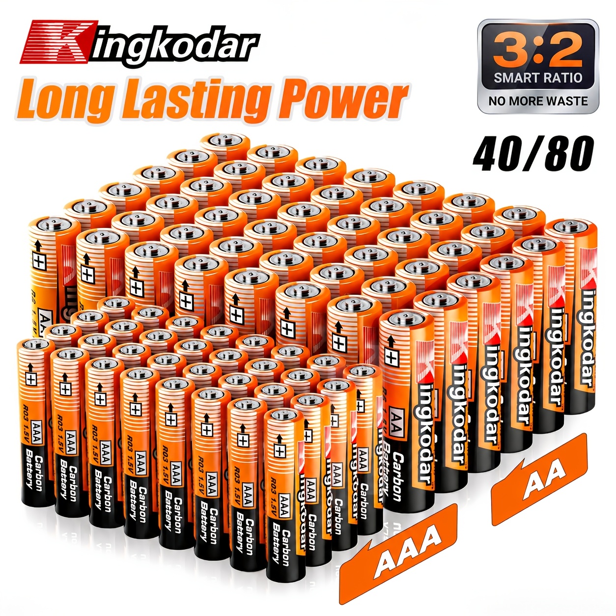 Kingkodar 80/40 Packs AA AAA Battery Combo | Practical 3:2 Ratio Mix | Upgraded Super Heavy Duty 1.5V | Premium High Performance Power | Long-Lasting Disposable Value Multipack for Remotes, Toys, Flashlights, Clocks & Holiday Decor