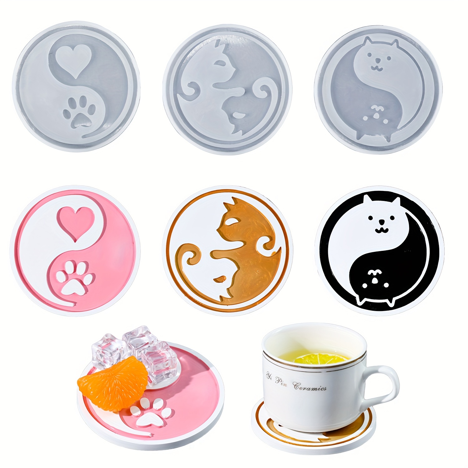 

Pet Cat Cat Claw Coaster Silicone Mold, Cartoon Resin Coaster Drop Glue Mold, For Decoration