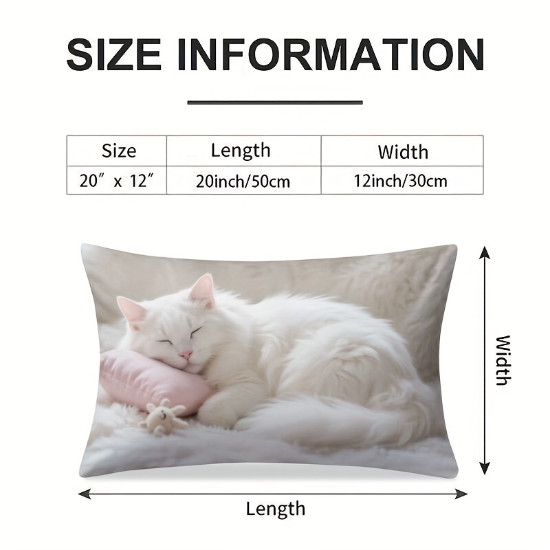 TEMU 1pc Double-sided Printed 2d Flat Printing Spring And Summer Throw Pillow Covers Decorative Lumbar Pillowcase White Cat Sleeping Smiling Pattern