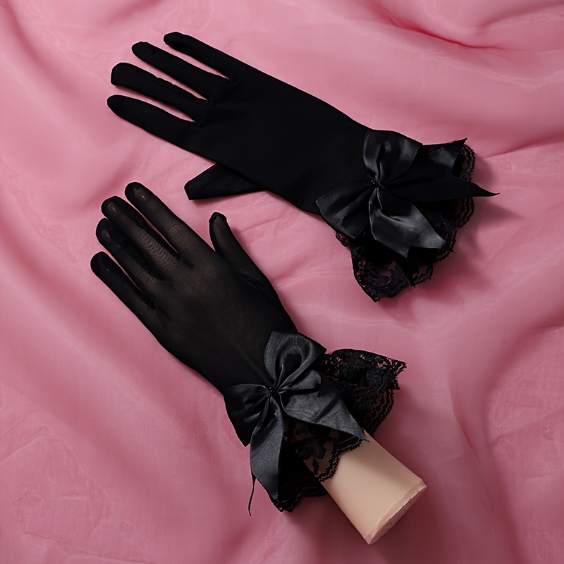 TEMU Gants de mariée élégants et faciles à décorer avec un nœud, c'est une paire de gants noirs à l'orteil, longueur poignet, adaptés aux mariages et