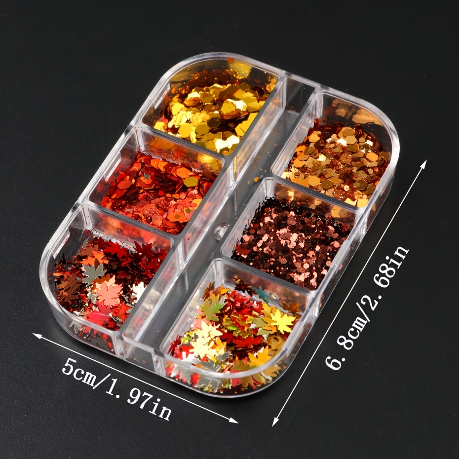 Reddish Brown Tones Fall Maple Leaf Nail Glitter Sequins Set