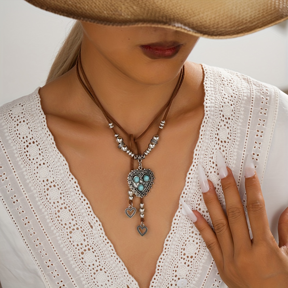Image of College Niche Design Love Turquoise Pendant Women's Necklace Pu Ccb Beading To Make Seaside Vacation Wear Vintage Jewelry