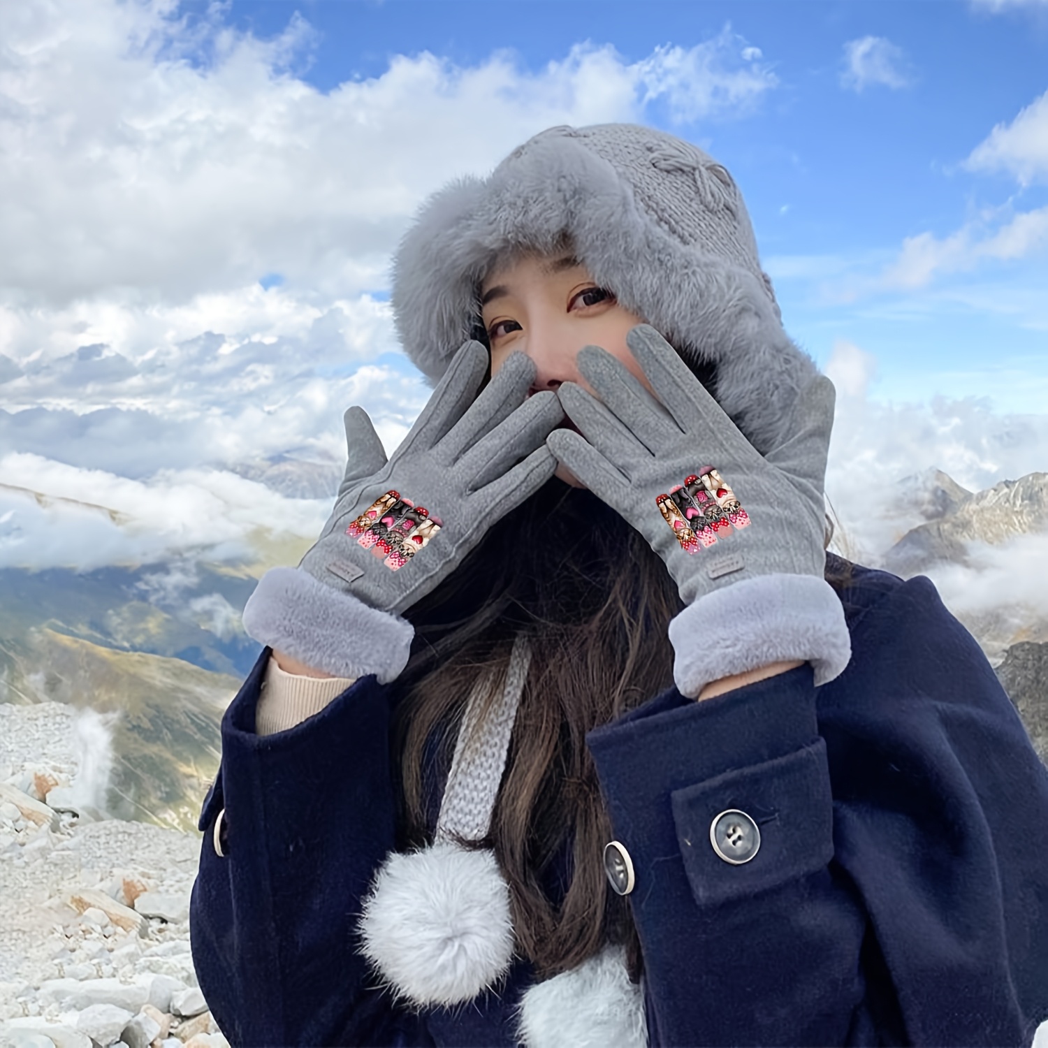 Women's German Fingerless Gloves with Cat Theme