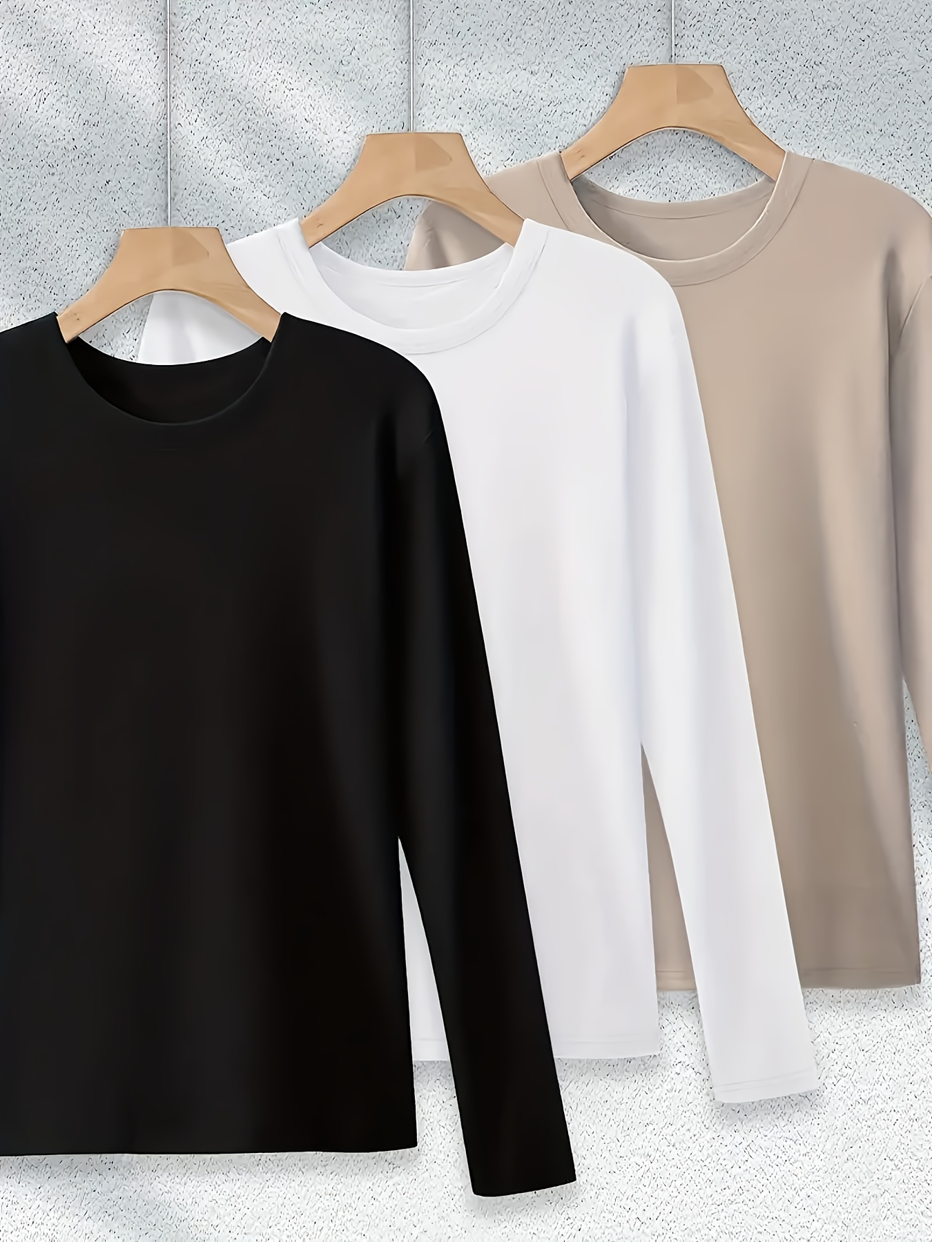 3 pack womens casual crew neck t shirts polyester knit long sleeve   with   stretch solid color regular fit for fall winter Product details 11