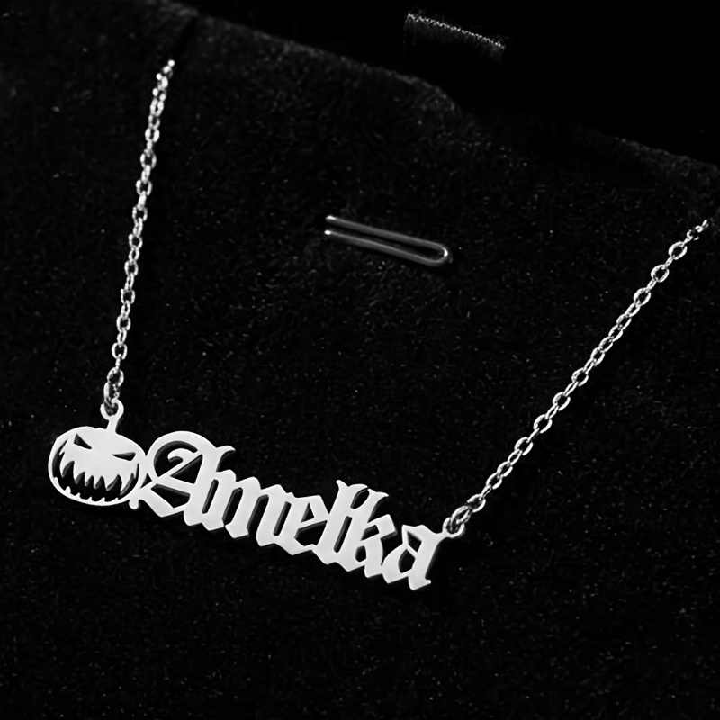 Pumpkin Head Shaped Name Pendant Necklace, Personalized Halloween Style