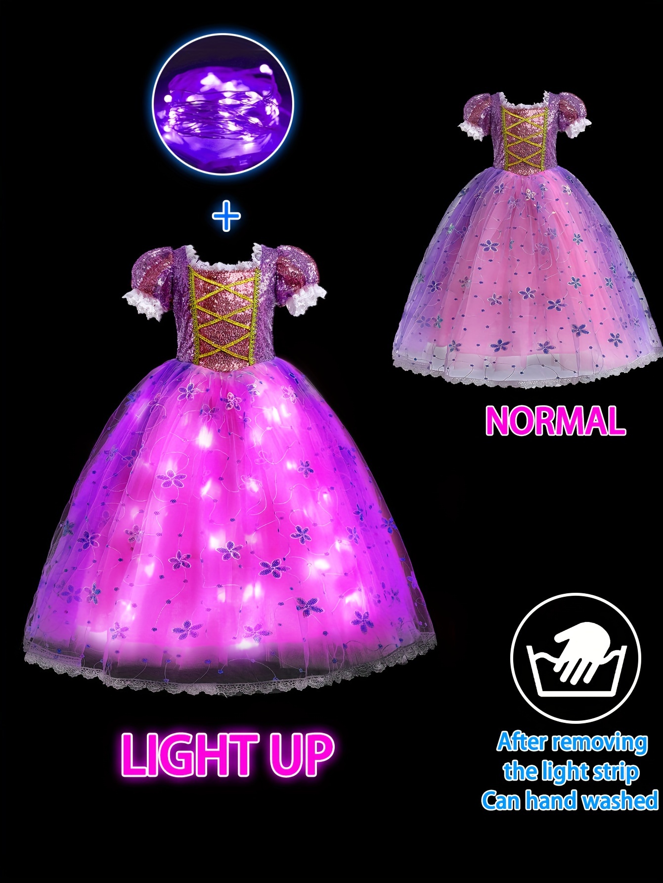 sequin decor puff short sleeve princess dress dreamy led dresses for girls carnival birthday party performance halloween prom gift battery not included
