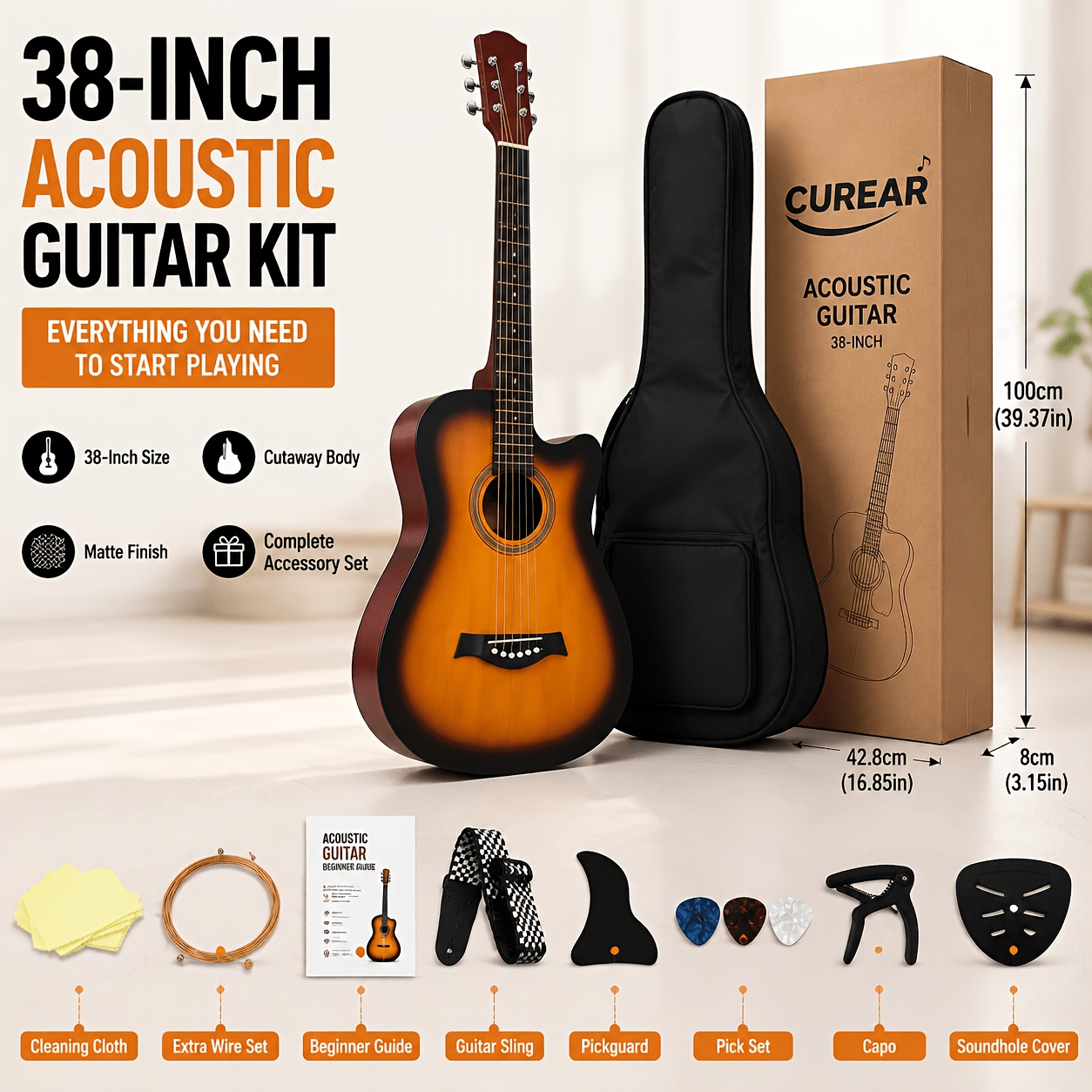 No More 38 Inch Folk Acoustic Guitar Pack with Complete... product image 7