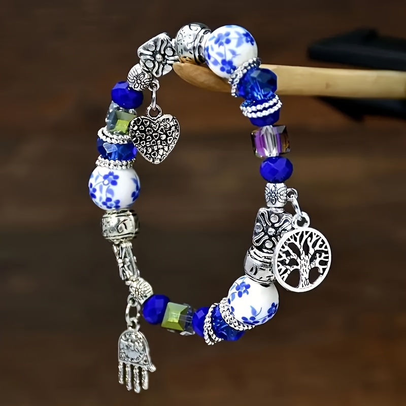 

New Chinese Ethnic Style Blue And White Porcelain Natural Stone Tree Of Life Jewelry Bracelet Women's Crystal Ceramic Bracelet Ideal Gift For Couples To Celebrate Festivals