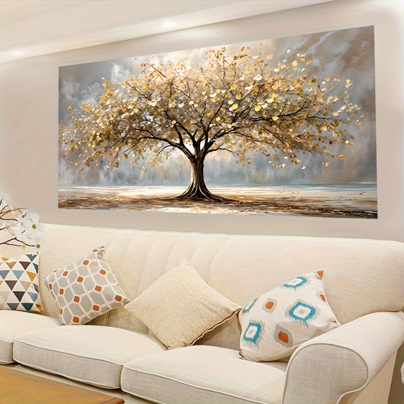 2d flat 2d flat elegant tree of life   canvas wall art frameless autumn landscape print golden and beige modern living room home decoration serenity wall art elegant wall decoration decorative painting