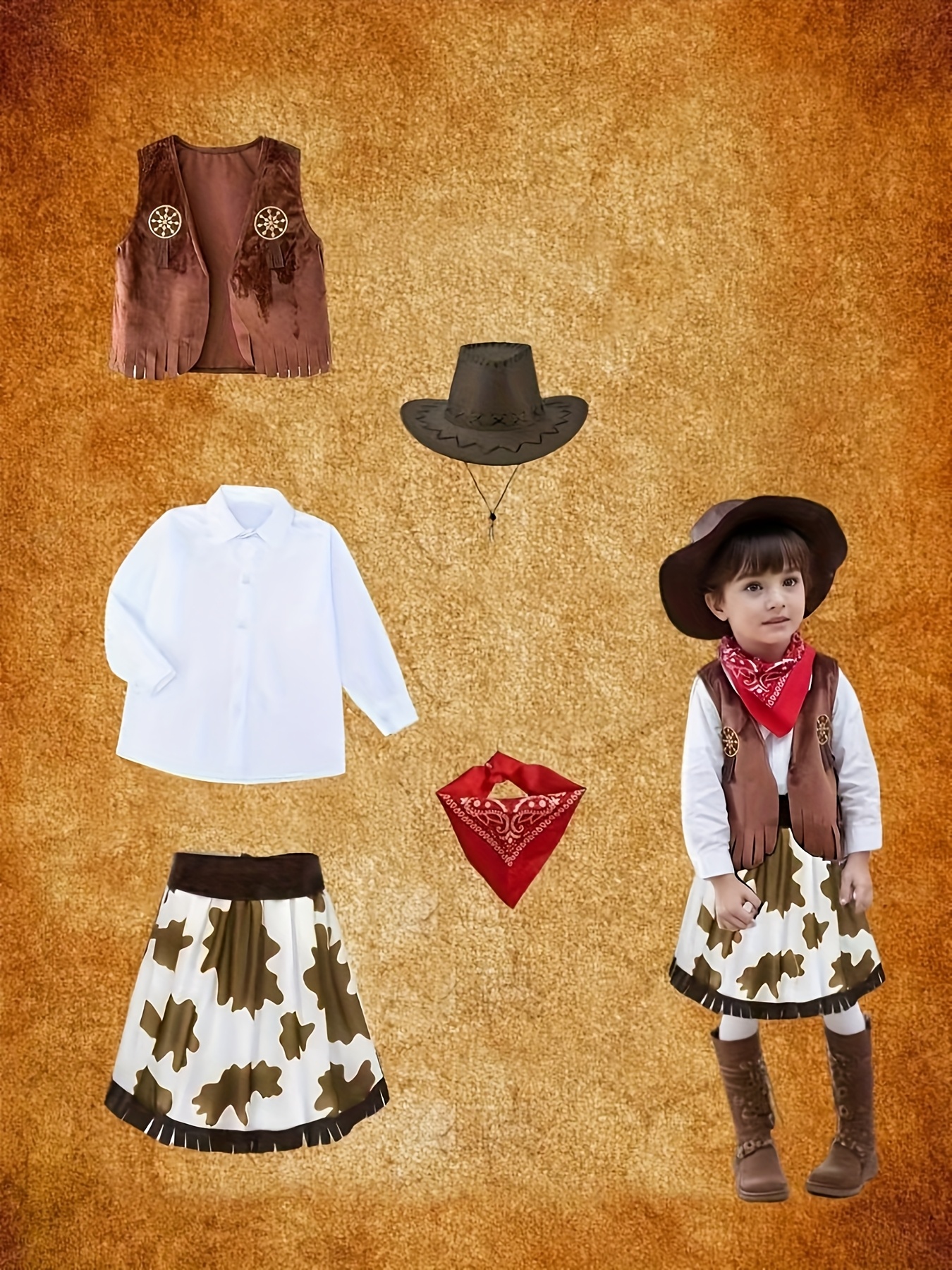 piezas de traje de vaquera para niñas con sombrero para disfraz de  vaquero fiestas de Halloween, Navidad y actividades de jue