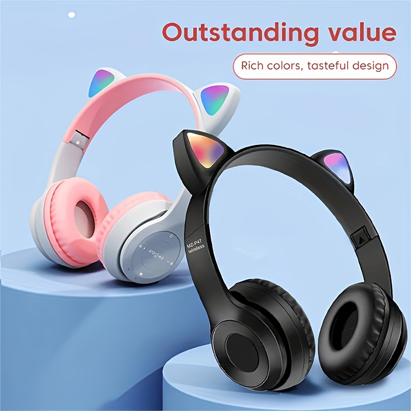 Head mounted Wireless Headphones Cat Ears Glow Foldable Plug