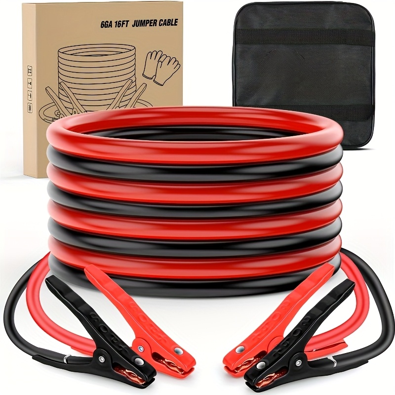 TEMU Jumper Cables For Car Battery 6-gauge 16ft6-gauge 16ft Booster Cable Heavy Duty 450 A Cca Jumper Cable With Carrying Bag Battery Emergency Kit For Pickup Truck Rv Suv Car Accessories