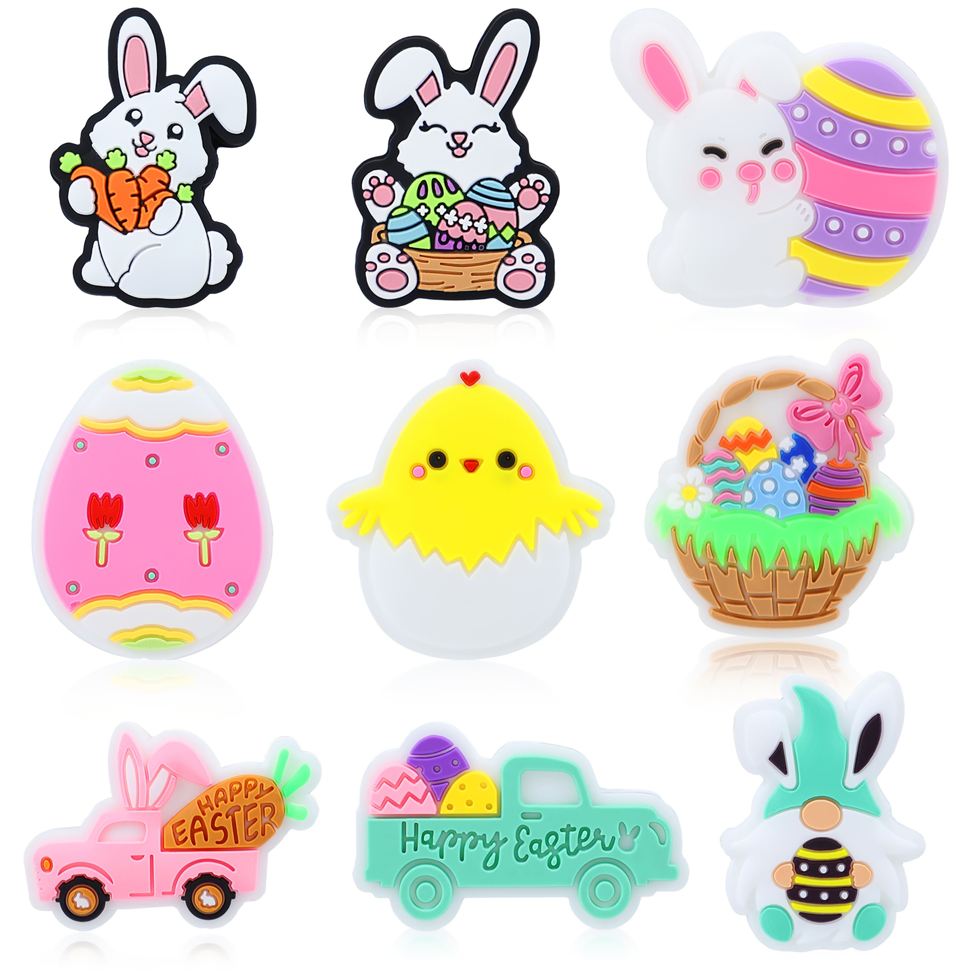 

9pcs Thasungo Silicone Easter Beads Set - Assorted Bunny, Egg & For Diy Crafts, Keychain, Jewelry Making, Bracelet & Necklace Accessories