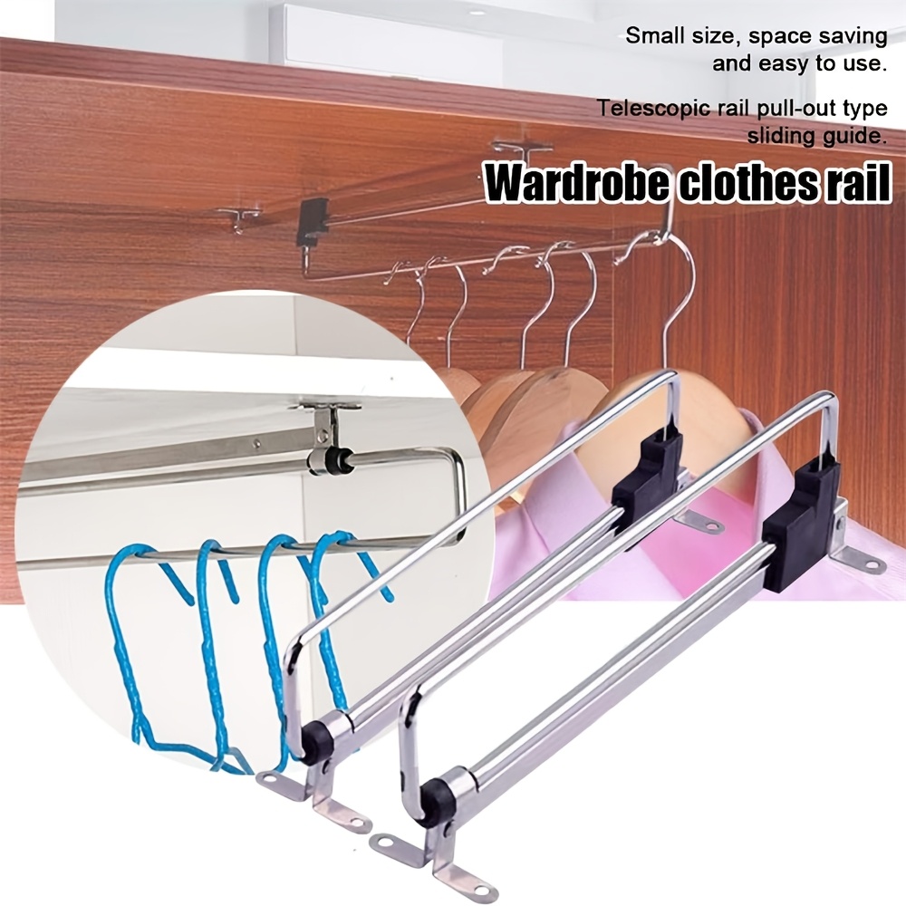 

1pc Space-saving Metal Retractable Closet Rail, Telescopic Clothes Hanger, Towel Coat Rack Rod, Pants Tie Storage Shelf, Closet Organizer For Suits, Jackets, Tops - Drying Rack