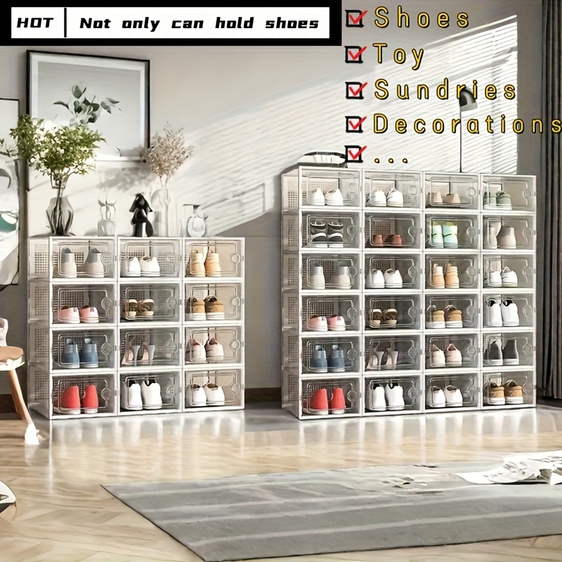 24 12 6pcs thickened transparent shoe box with lid foldable shoe rack stackable shoe rack free combination plastic sneaker saving storage organizer suitable for purposes such as entrance bedroom home Product details 4