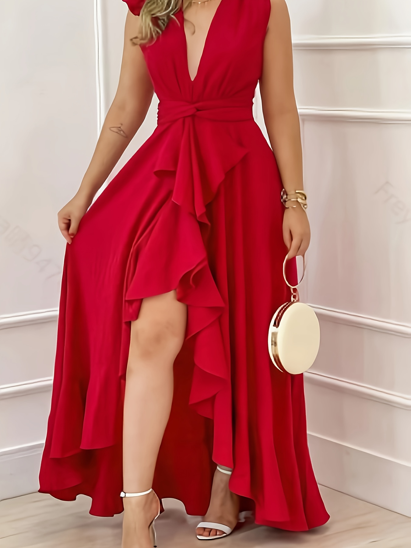 Solid Color V-Neck Dress